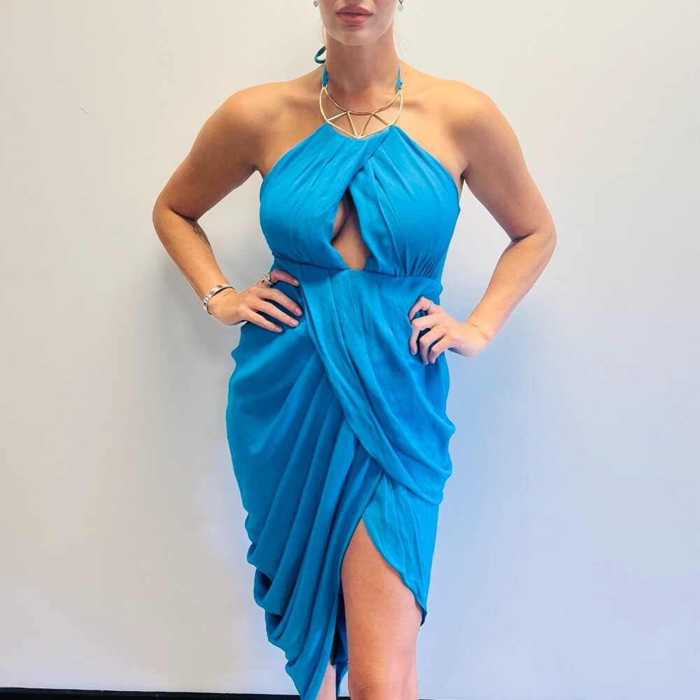 NWT, Asymmetrical dress in blue, size S